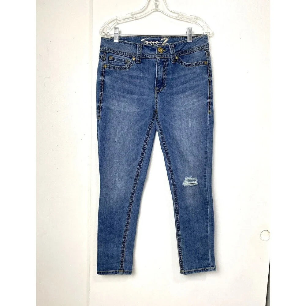 Seven7 Blue Jeans Women's Size 6 Mid Rise Skinny Cotton Blend Denim Distressed